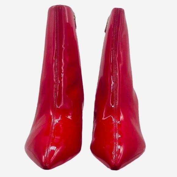 NEW Via Spiga 7 Baronne Pointed Toe Kitten Heel Booties Patent Leather Tango Red - Picture 4 of 9